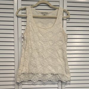 Banana Republic Lace Overlay Tank Top in Cream